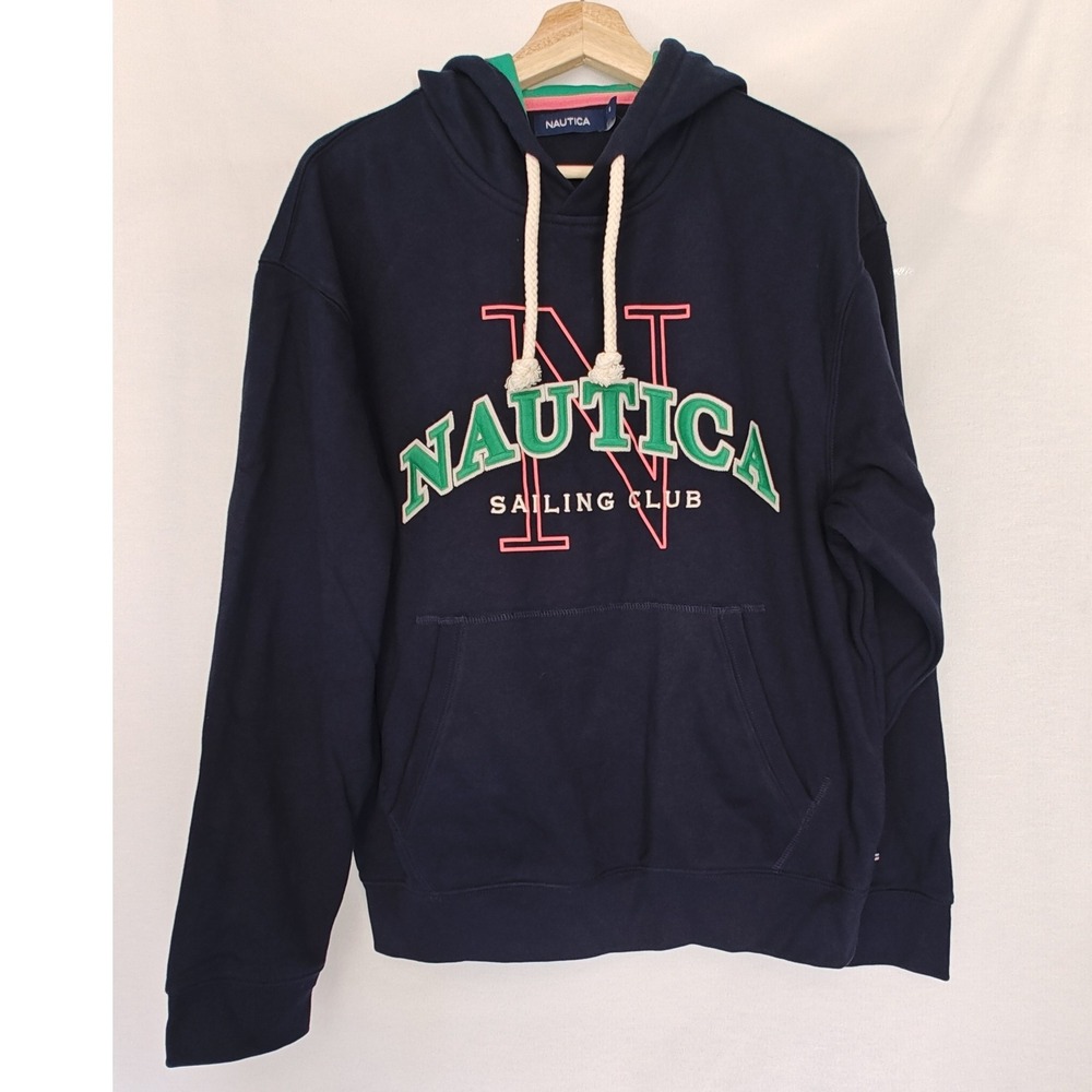 Nautica Sailing Club Hoodie Sweatshirt Unisex Green Pink‎ Drawstring Small New
